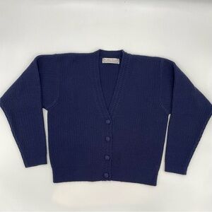Vintage Cardigan Sweater Navy Blue Acrylic Women Size Medium‎ V-Neck Mr. Rogers